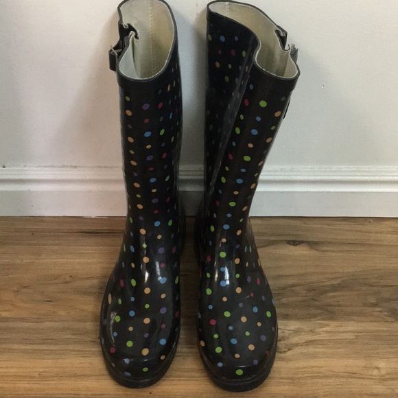 Merona Shoes - Black/Rainbow Polkadot Rain Boots Merona Shoes - Black/Rainbow Polkadot Rain Boots